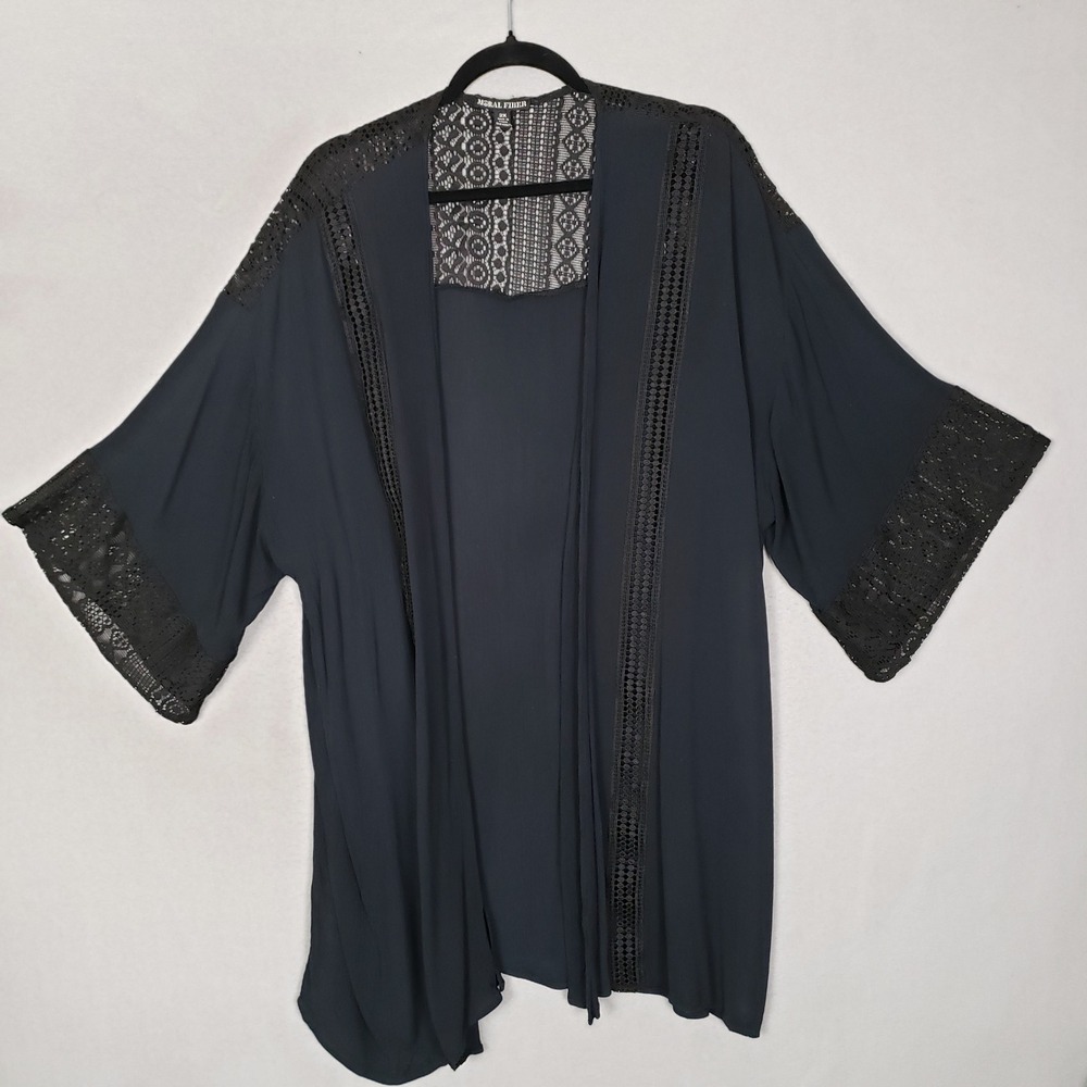 Black Lace Kimono Cardigan Layering Topper Bohemian Hippie Dark Fairy Size 2X